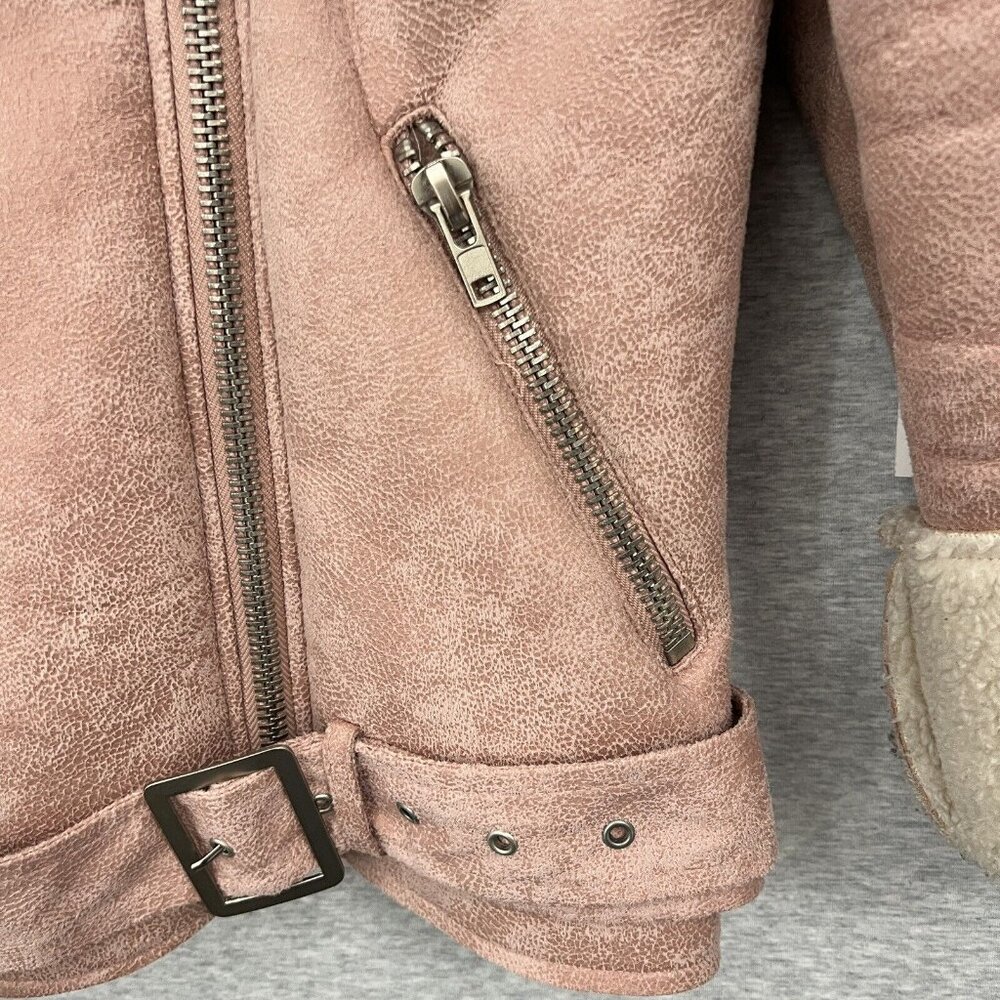 Urban Outfitters Glamorous Jacket Womens M Pink Faux Shearling Sherpa Moto Cozy - Picture 10 of 13